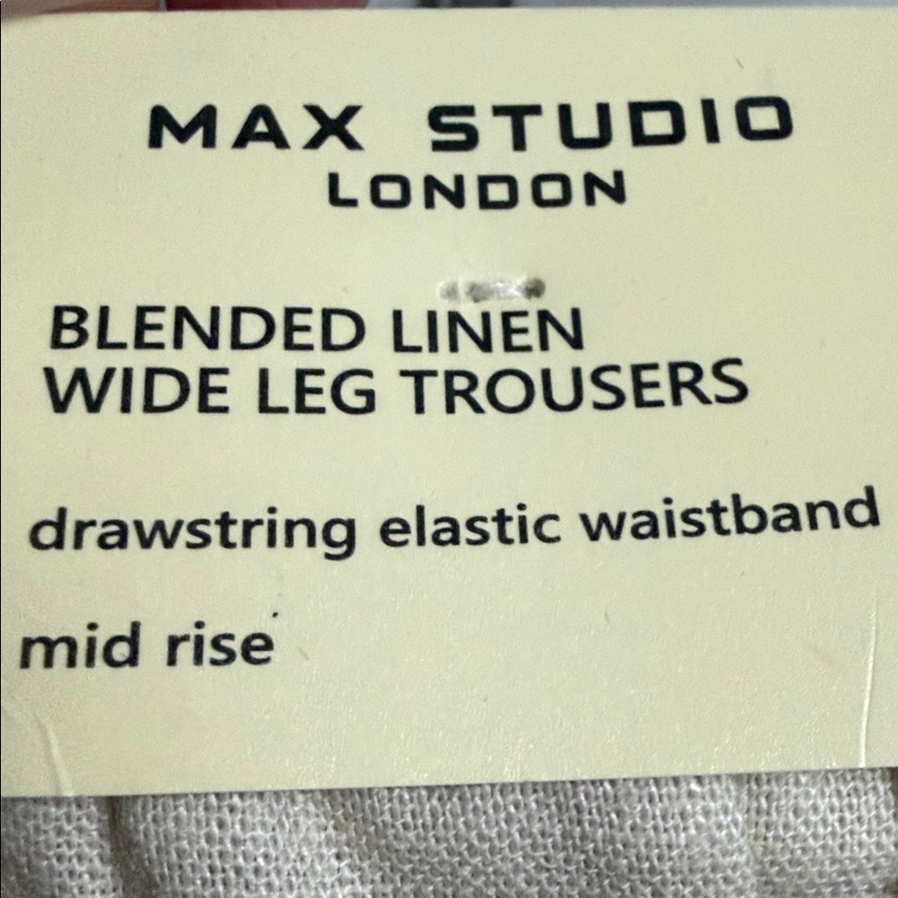 MAX STUDIO LONDON OYSTER LINEN WIDE LEG PANTS DRAWSTRING MID RISE NWT! - Picture 4 of 7